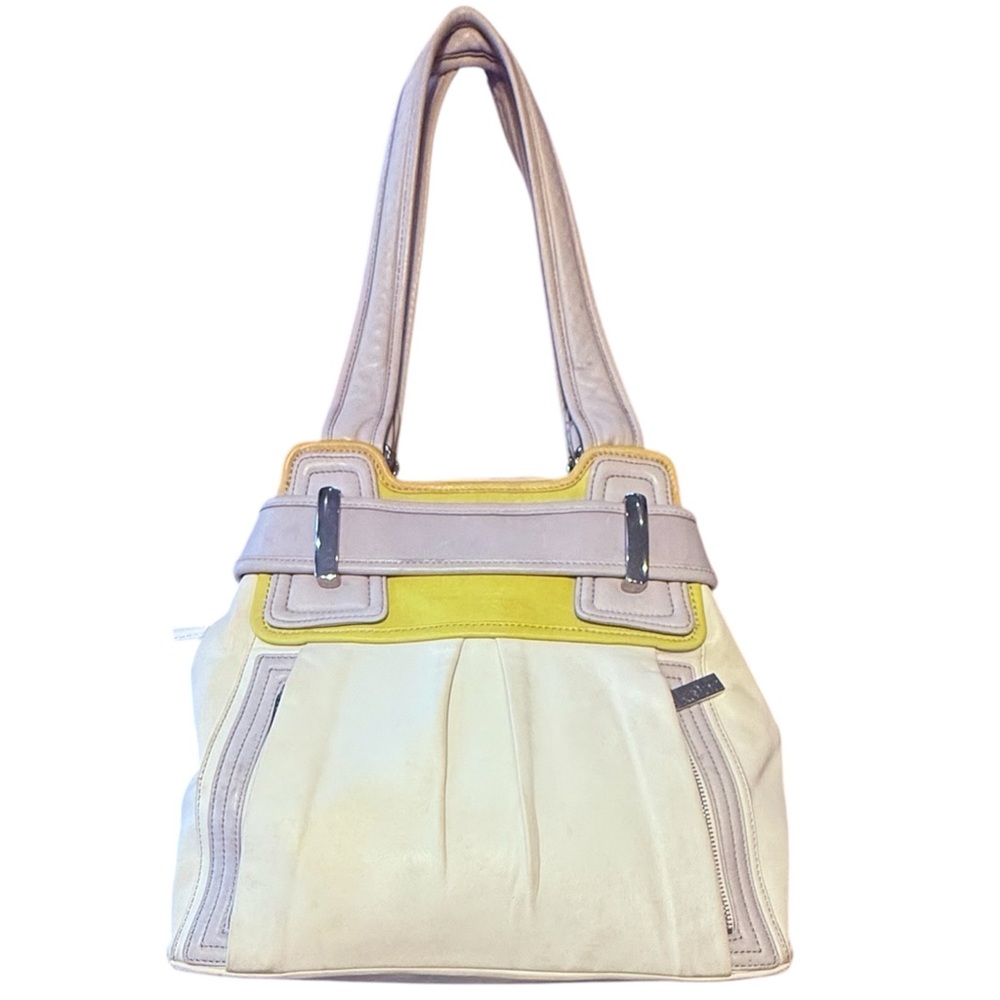 Kooba Cream Grey and Yellow Leather Shoulder Hobo Bag